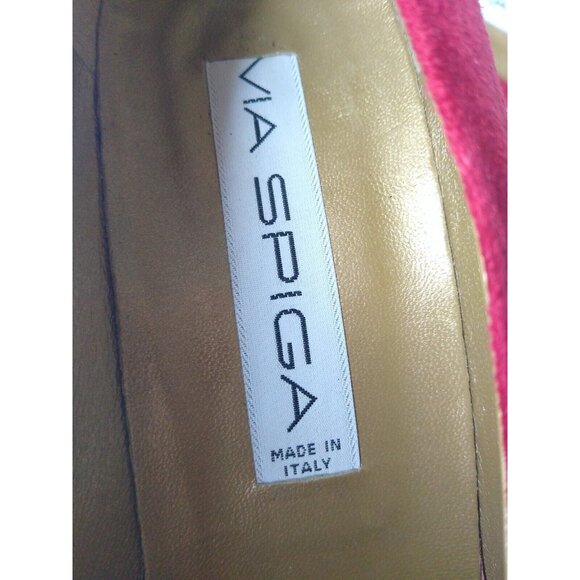 Via Spiga Women 9.5 B Red Suede Curved 3.5" Heel Pumps Leather Pointed Toe Italy - Picture 9 of 9